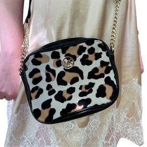 Michael Kors Fulton Bag Ponyhair Leather Leopard Print Gold Chain